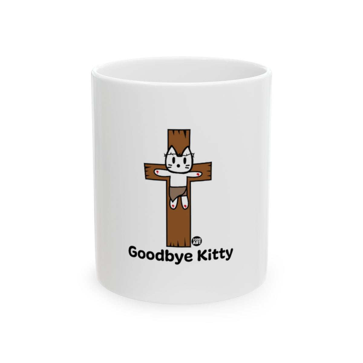 Goodbye Kitty Mug with Humorous Cat Cartoon Art