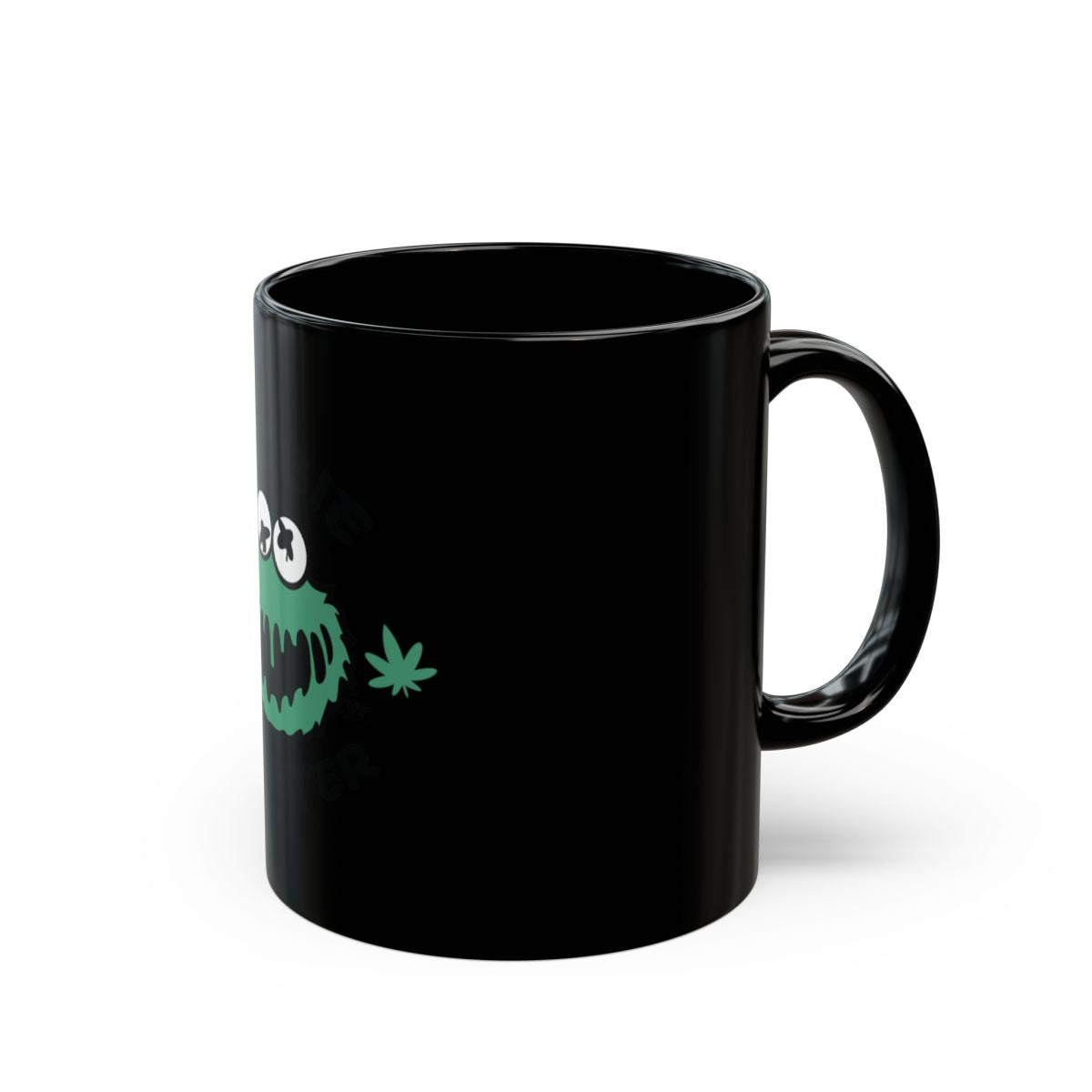 Funny Monster Mug with Cartoon Eyes and Leaf Design