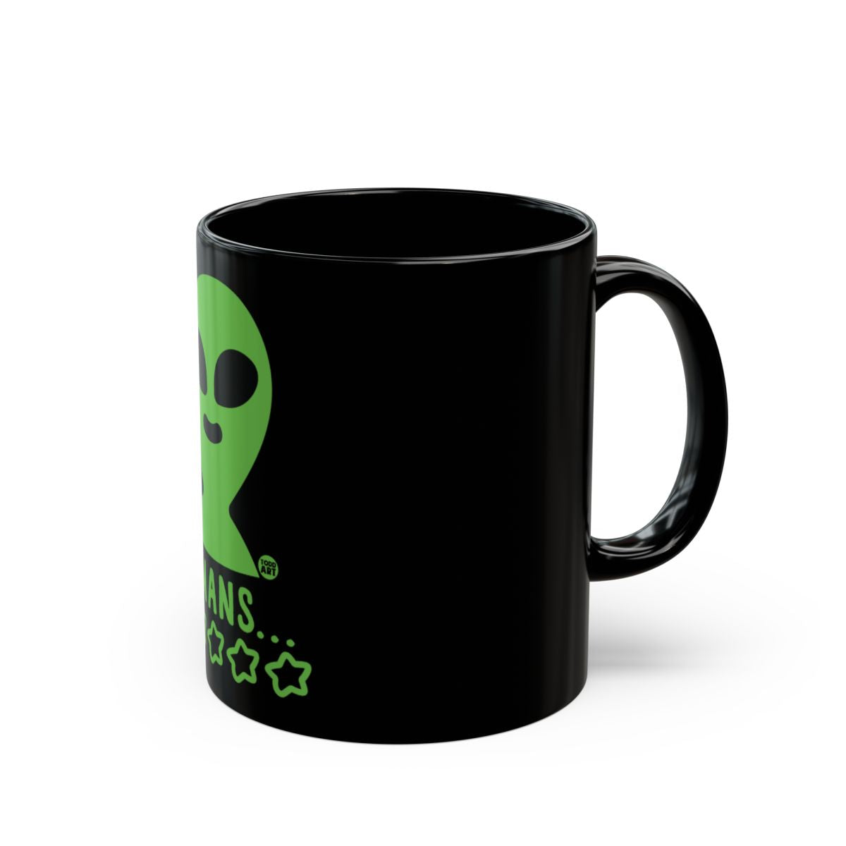 Alien Head with Stars Design Black Coffee Mug
