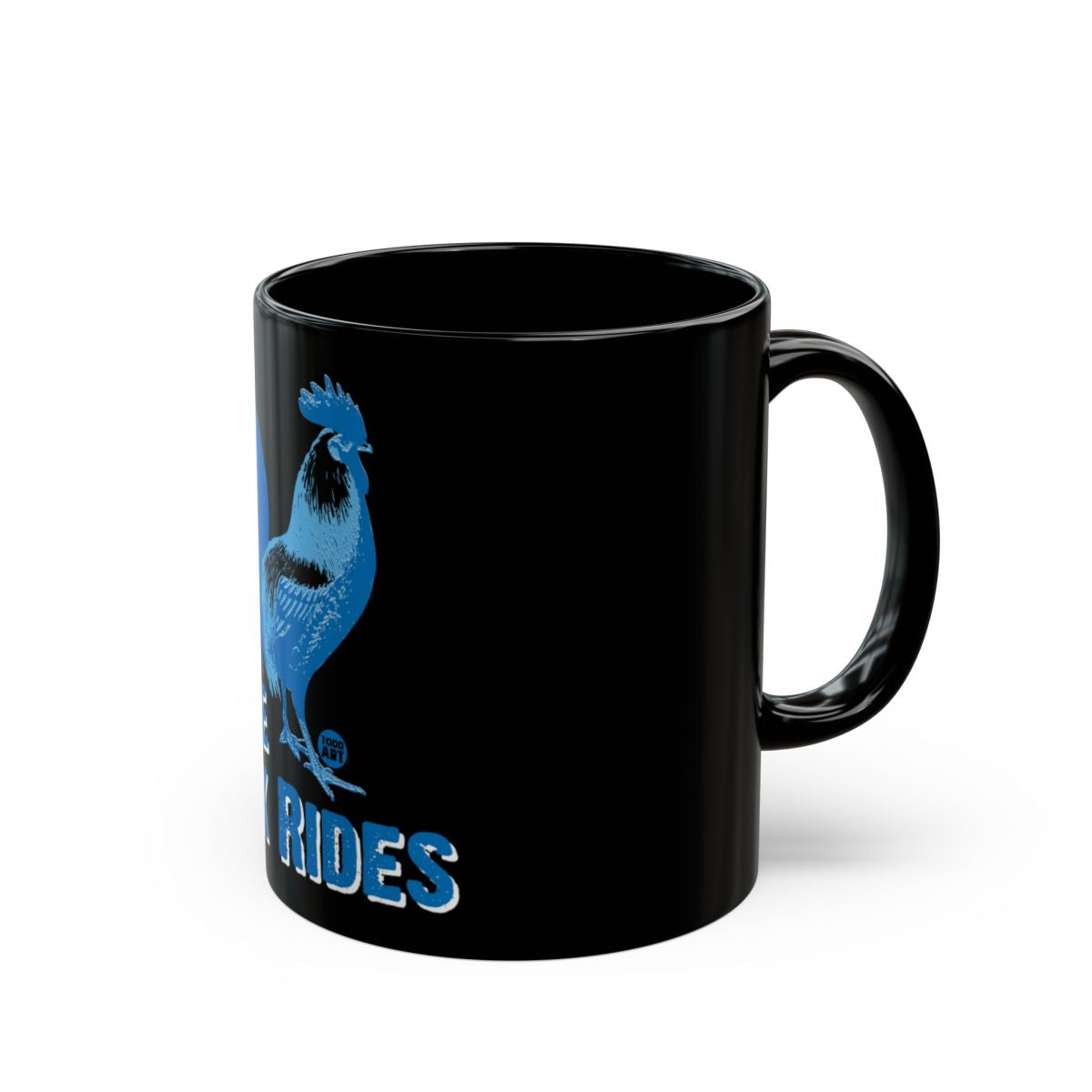 Blue Rooster Print Black Mug for Coffee Lovers
