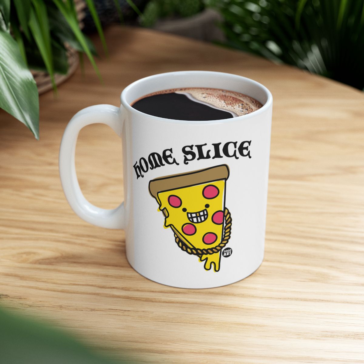 Home Slice Pizza Mug with Smiling Slice Graphic