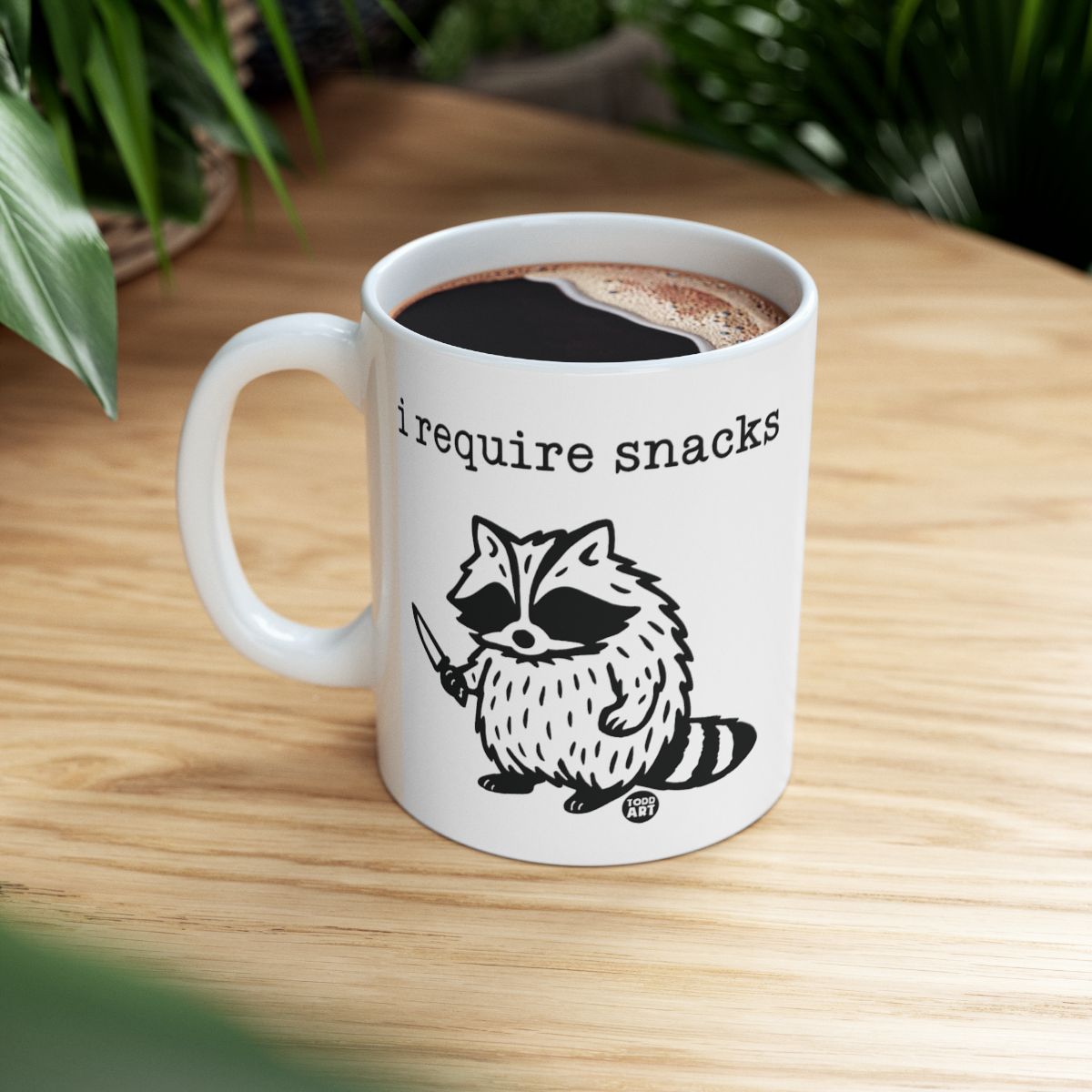 I Require Snacks Raccoon Coffee Mug Funny Gift Cup
