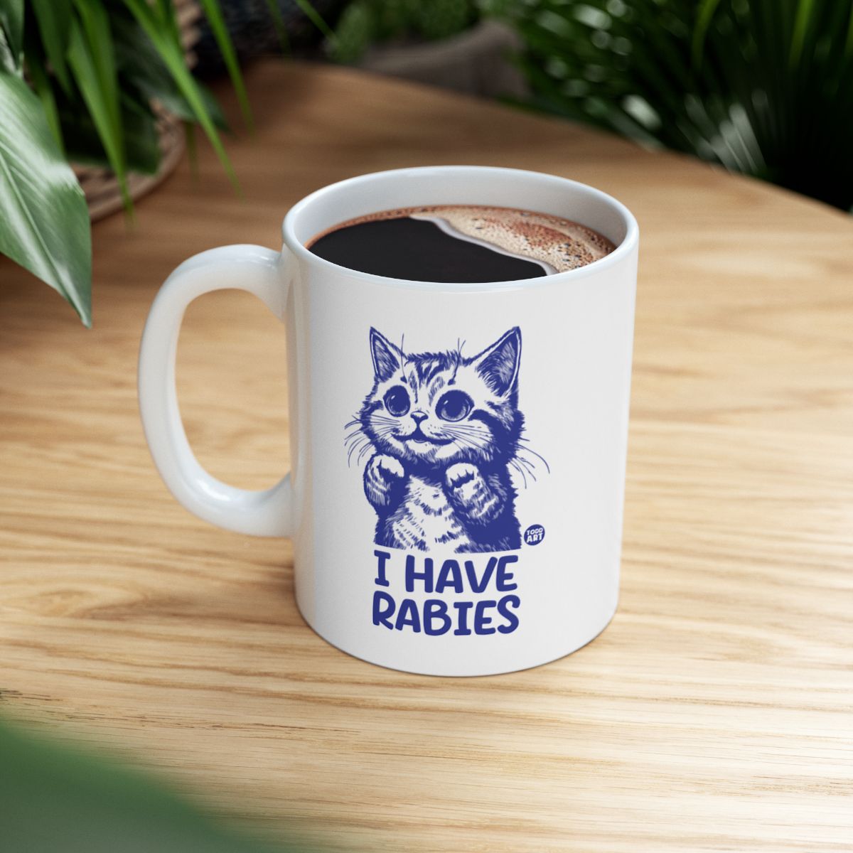 Funny Cat Mug with I Have Rabies Design