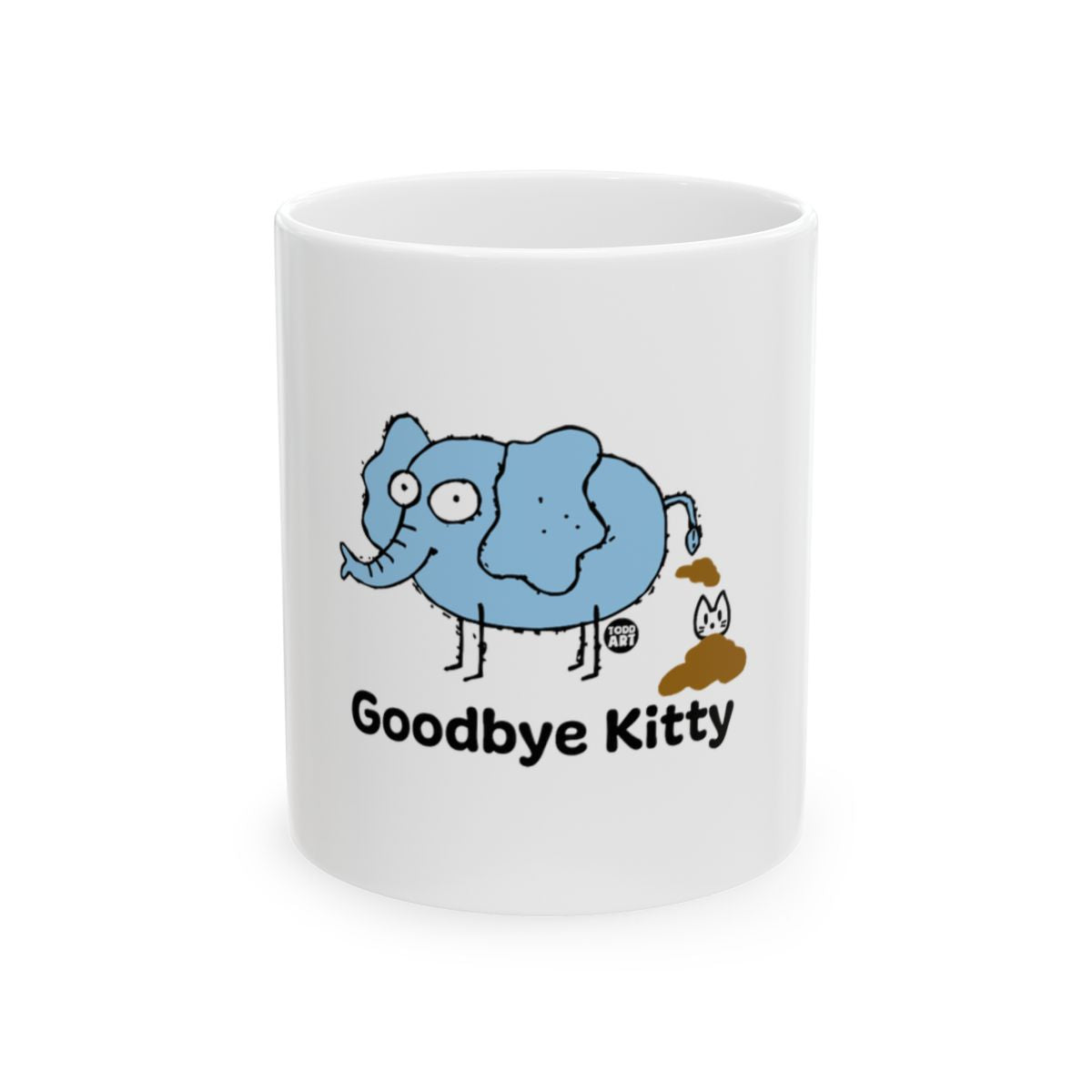 Funny Blue Elephant Goodbye Kitty Mug