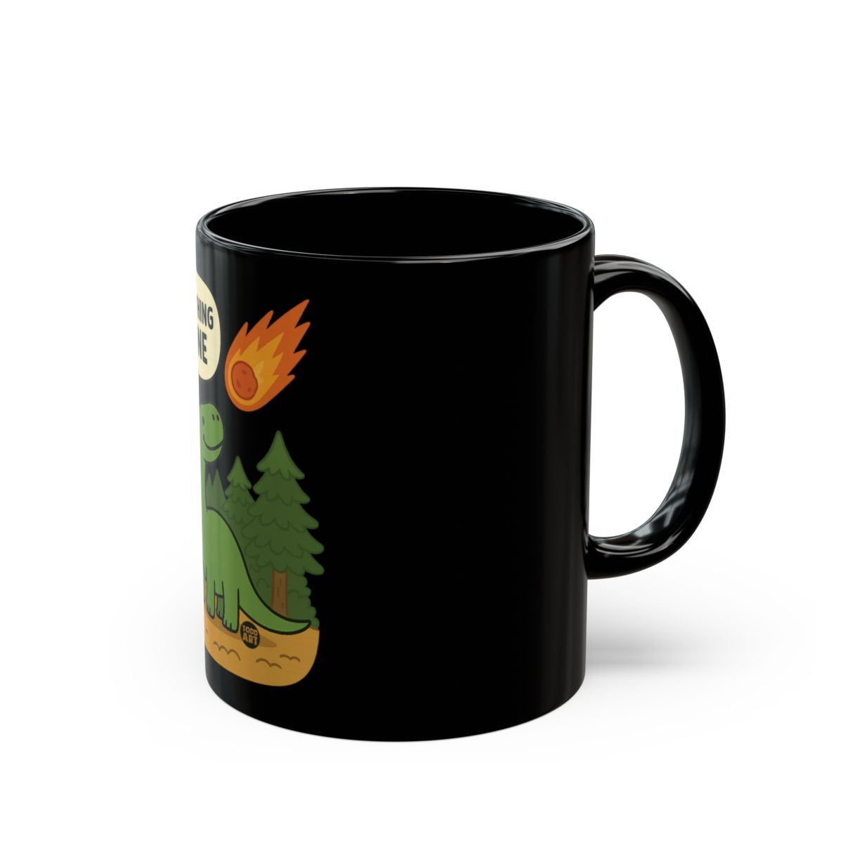 Funny Dinosaur Near Trees and Falling Meteor Mug