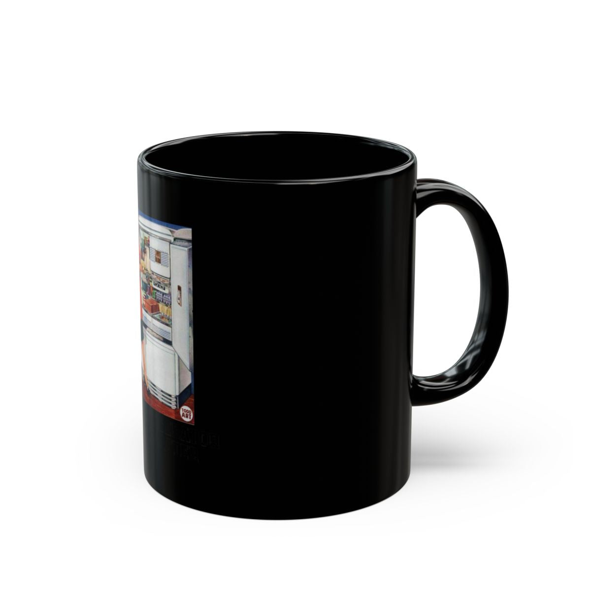 Black Coffee Mug with Vintage Refrigerator Print