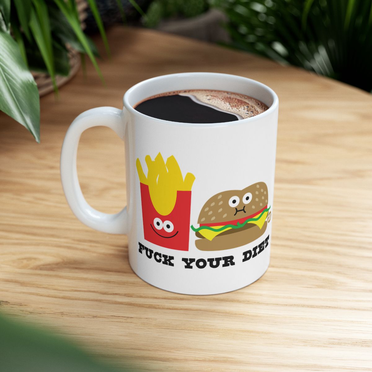 Humorous Fast Food Cartoon Mug for Diet Breaks