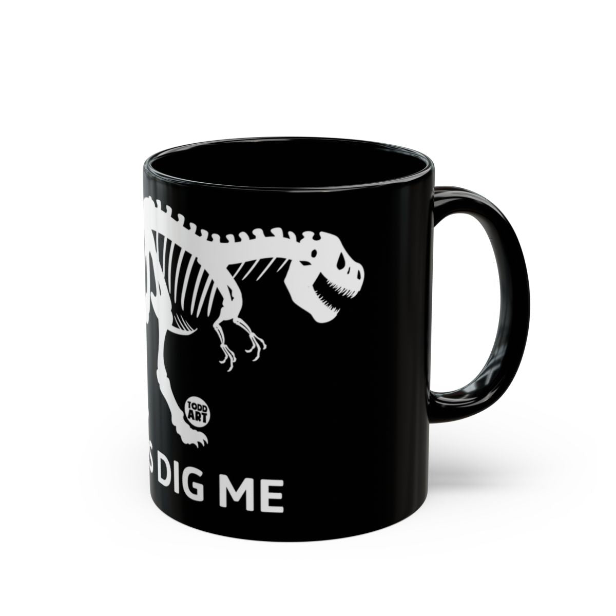 Dino Skeleton Design Black Coffee Mug for Dinosaur Lovers