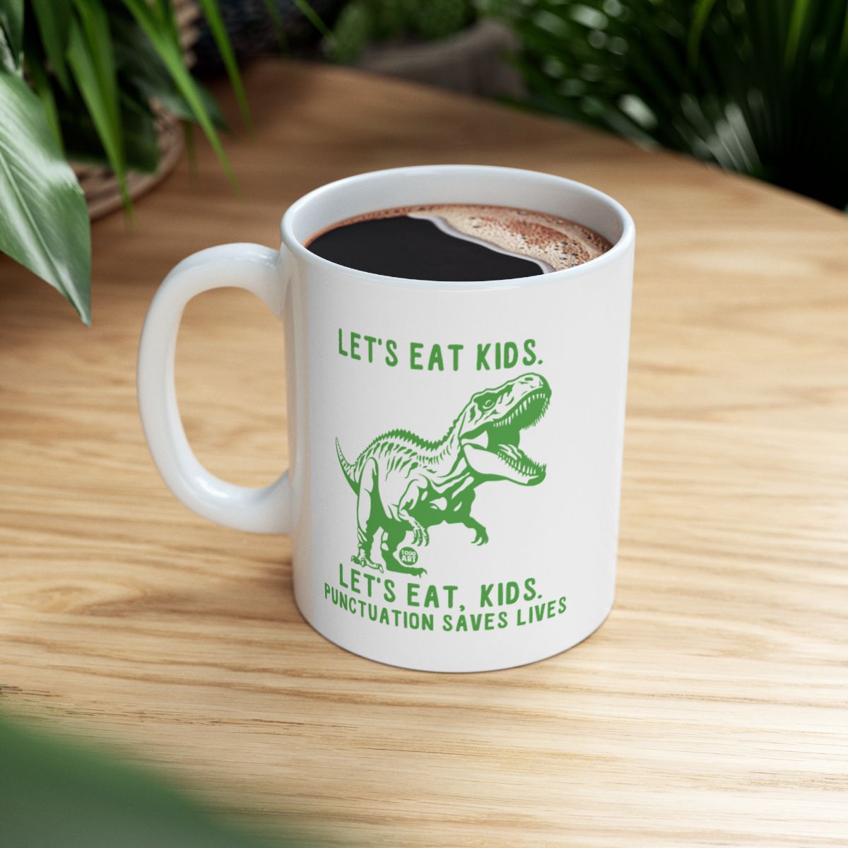 Dinosaur Let's Eat Kids Punctuation Saves Lives Mug