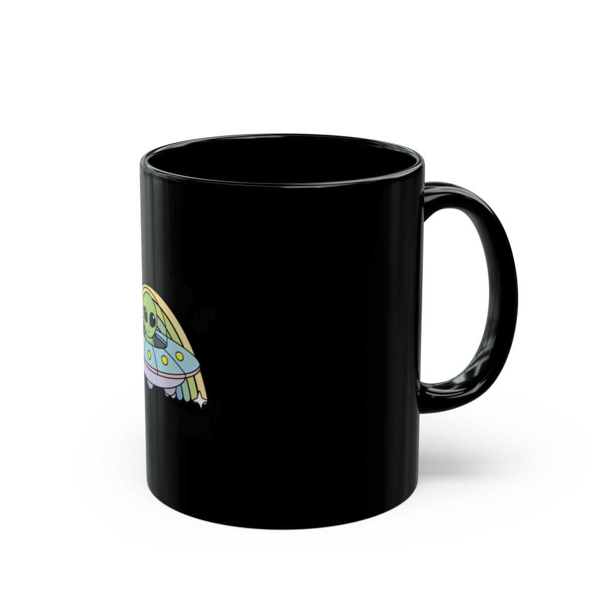 Cute Alien with Spaceship Black Mug Product