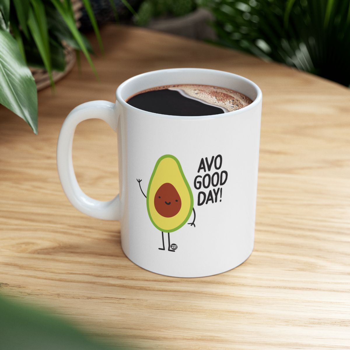 Avo Good Day White Mug with Cute Avocado Graphic