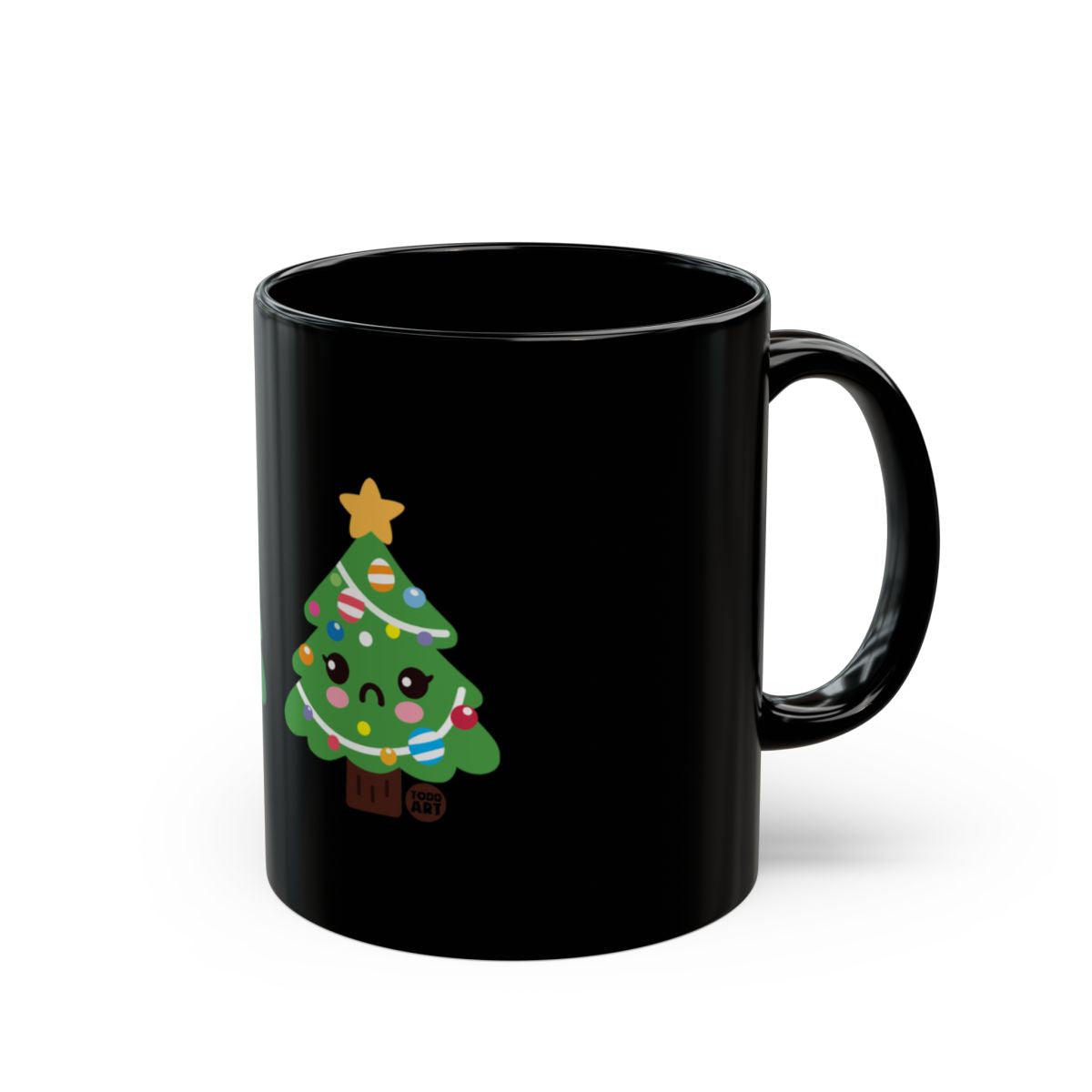 Cute Christmas Tree Cartoon Black Mug for Holiday Season
