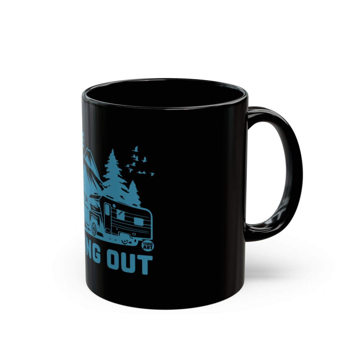 Adventure Awaits Camping Motif Black Mug
