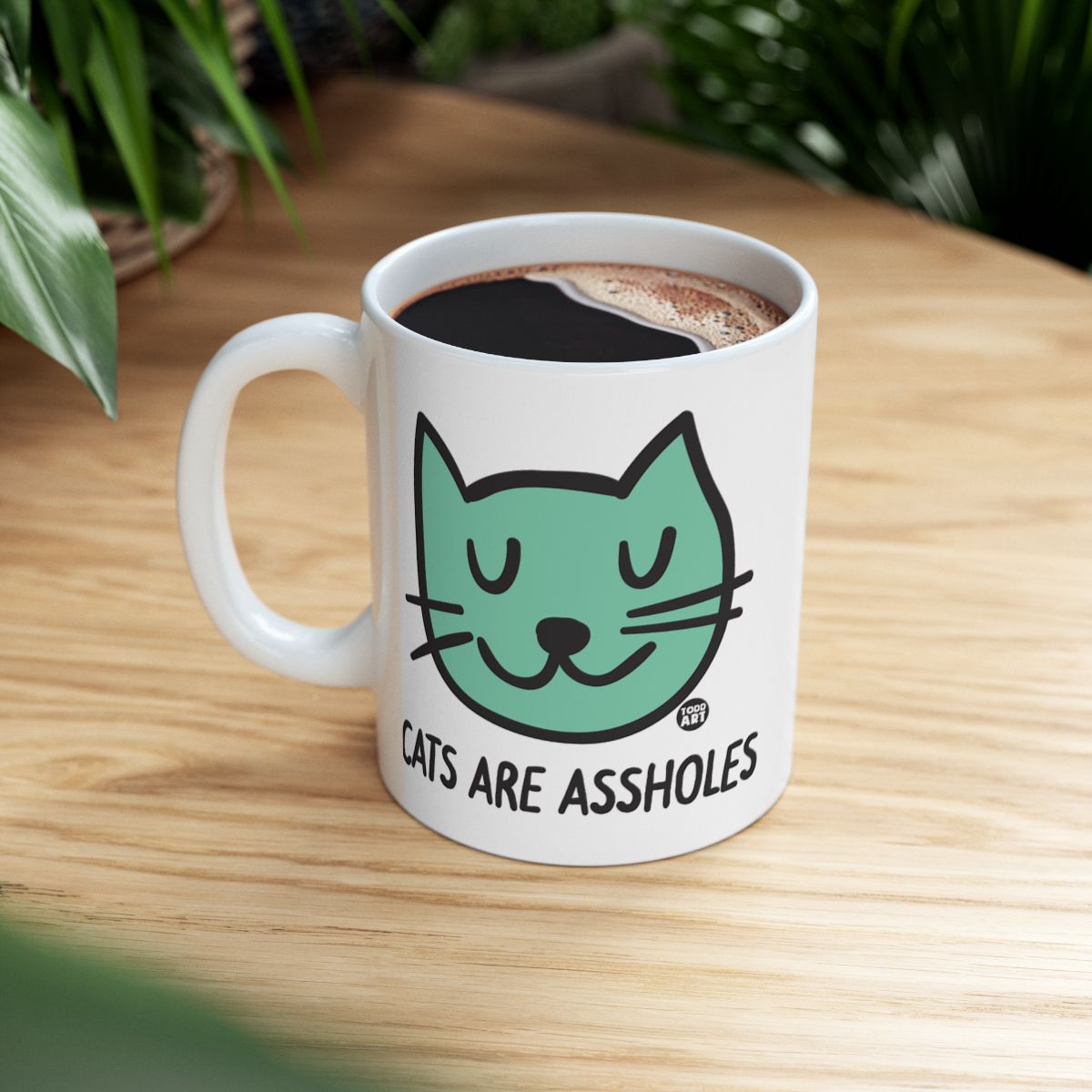 Cats Are Assholes Green Cat Face Mug