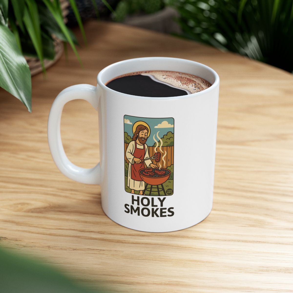 Holy Smokes Mug with Illustrated BBQ Design