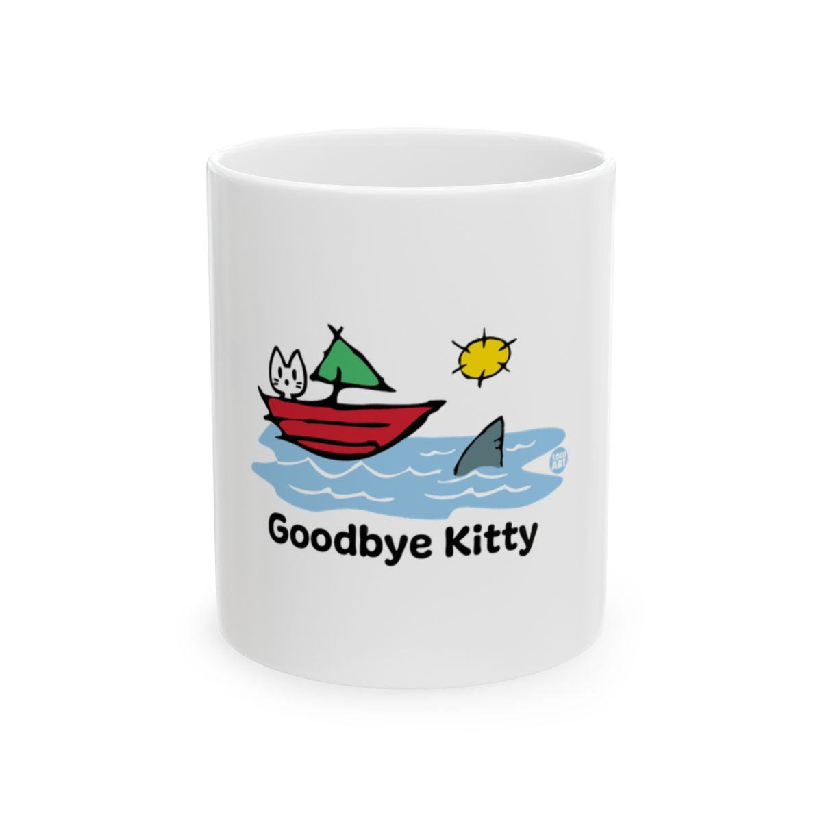 Goodbye Kitty Fun Mug with Cat and Shark Design
