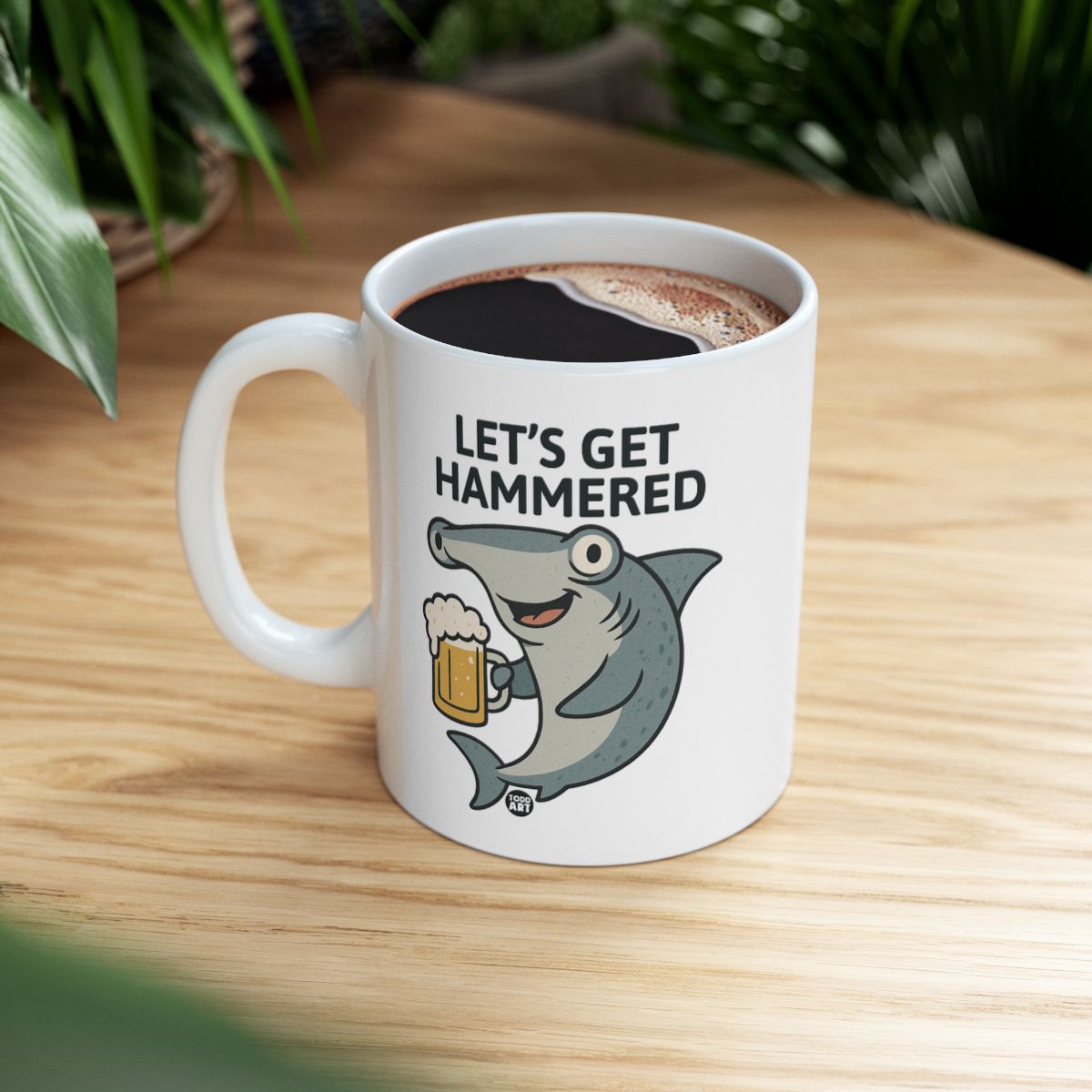 Let's Get Hammered Shark Drinking Coffee Mug