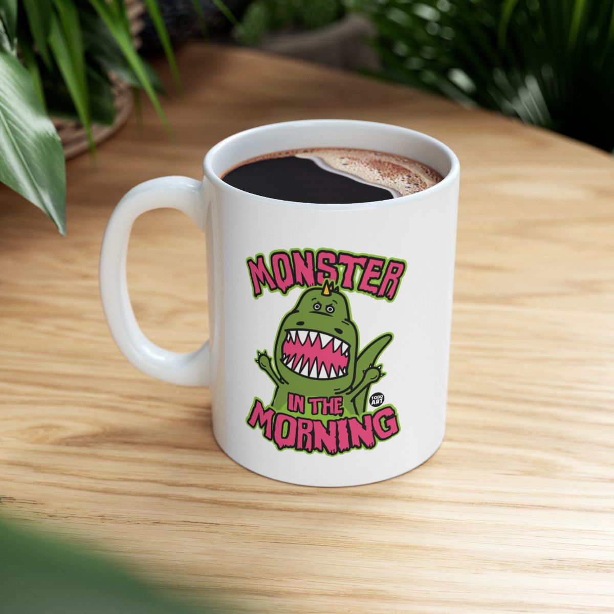 Monster In The Morning Mug with Green Cartoon Monster