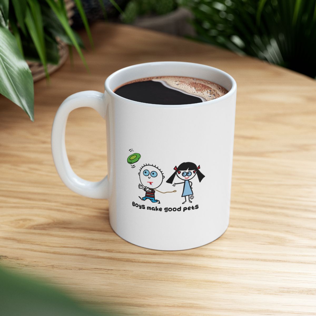 Boys Make Good Pets Coffee Mug with Cartoon Design