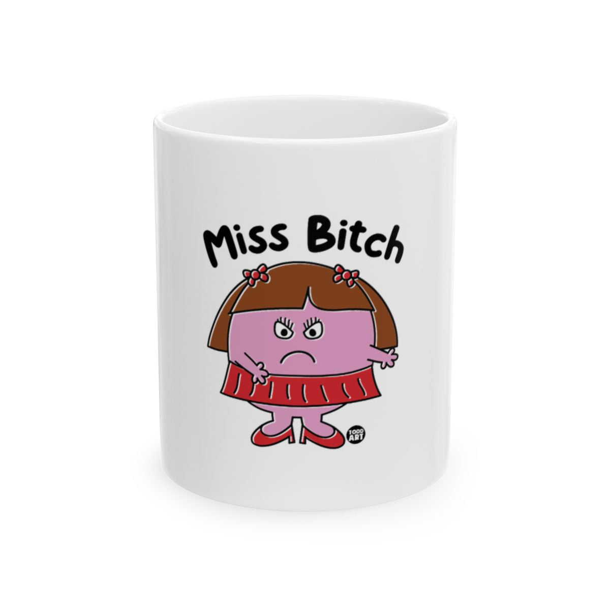 Miss Bitch character illustration on white mug
