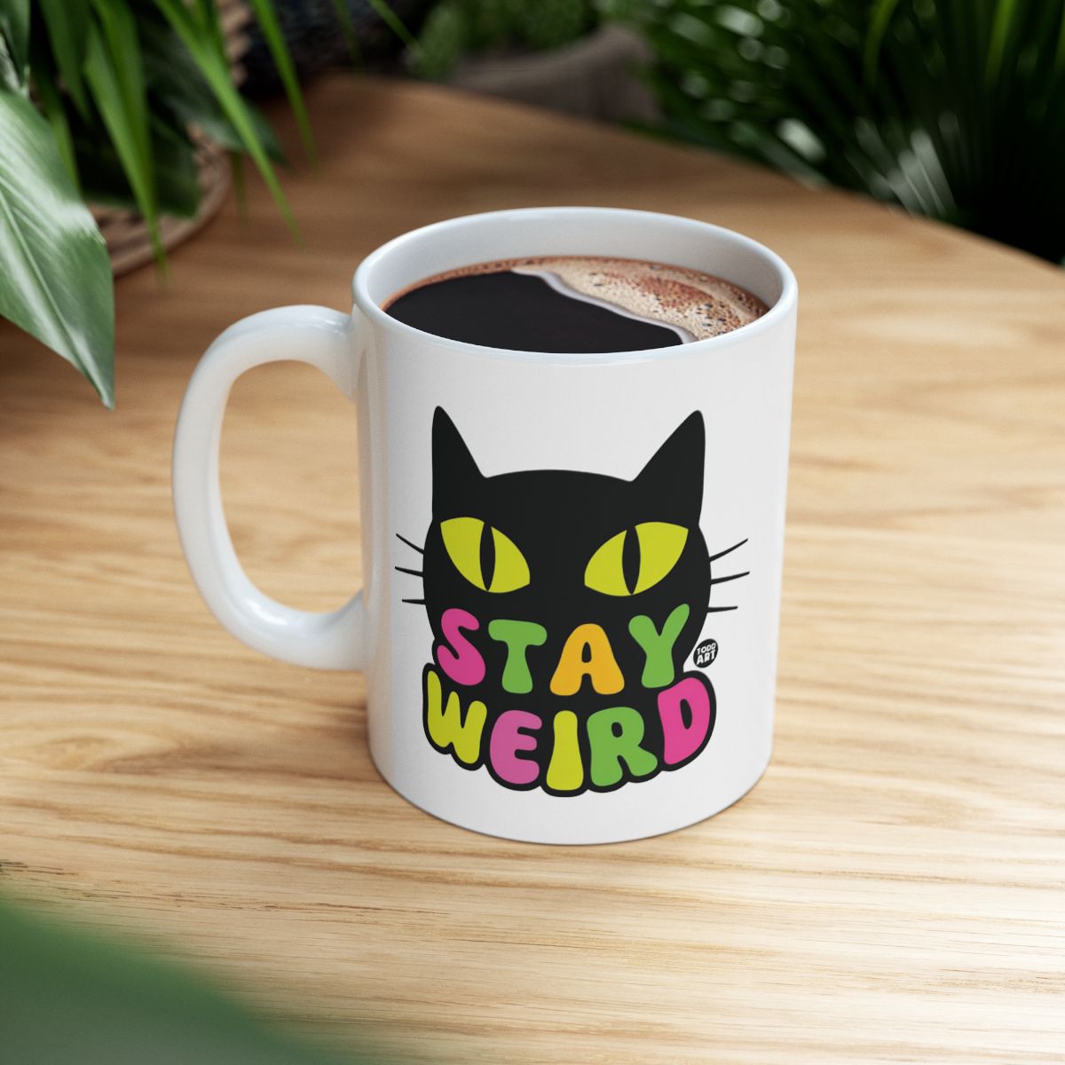 Stay Weird Black Cat Eye Funky Ceramic Coffee Mug