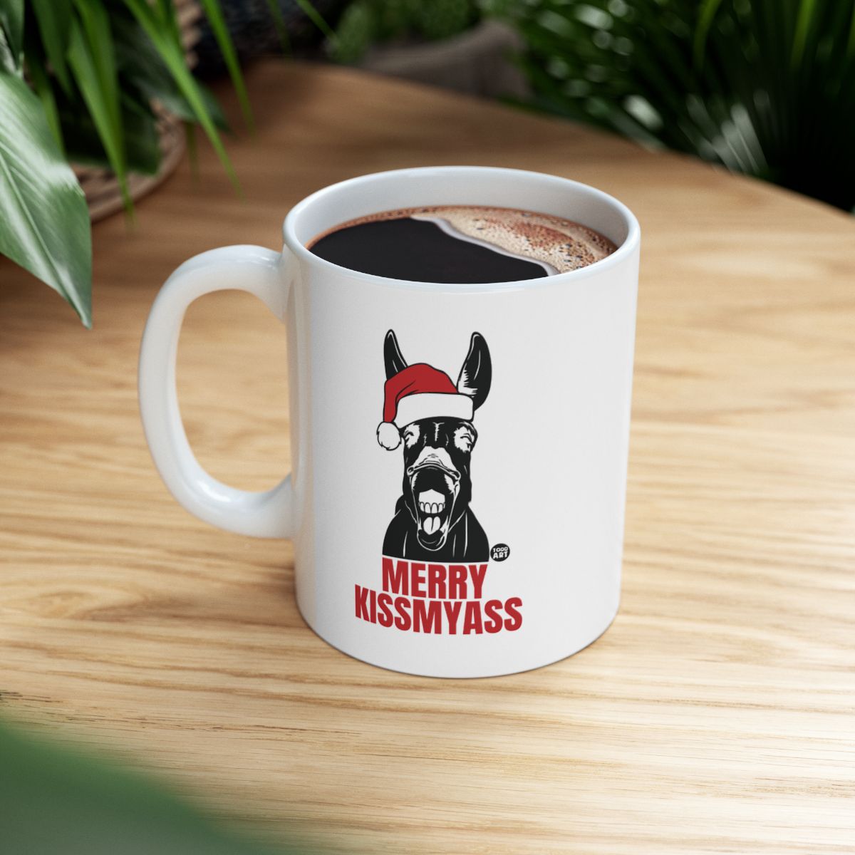 Merry Kissmyass Dog With Santa Hat Mug
