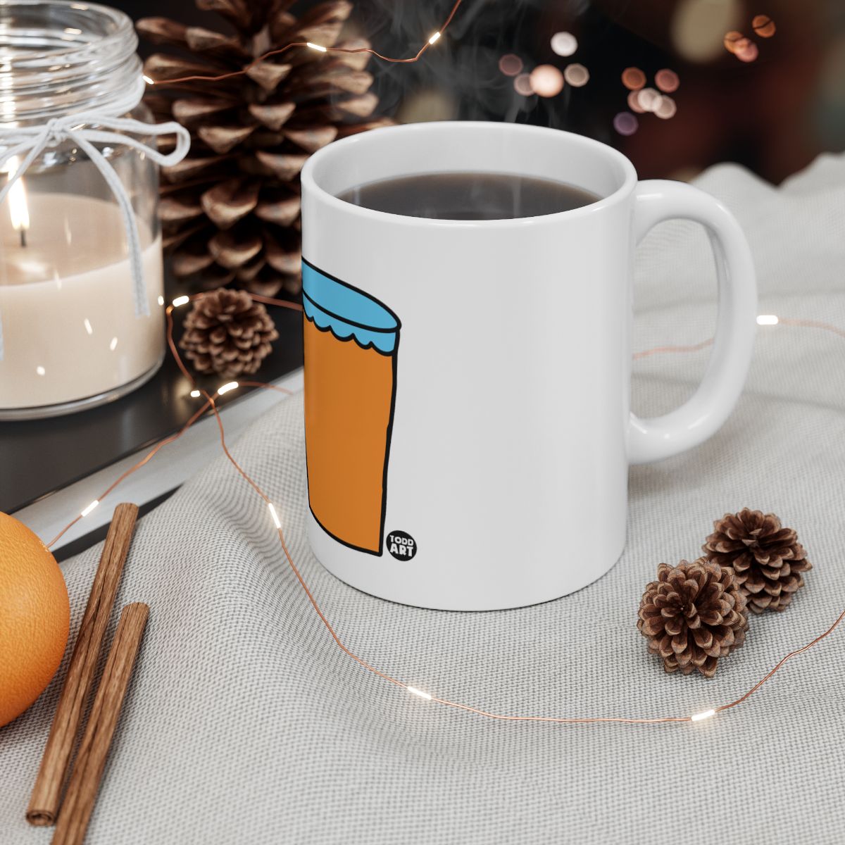 Festive Hot Beverage Mug with Unique Graphic Design