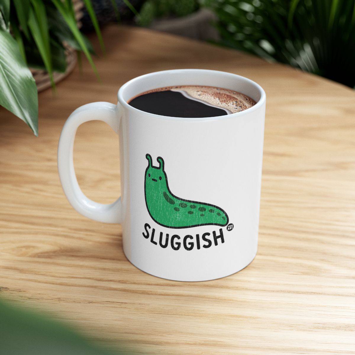Sluggish Green Slug White Coffee Mug with Cute Design