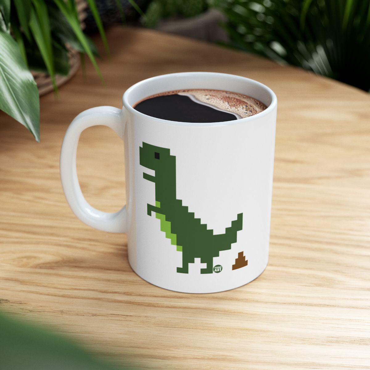 Pixelated Dinosaur Graphic White Coffee Mug