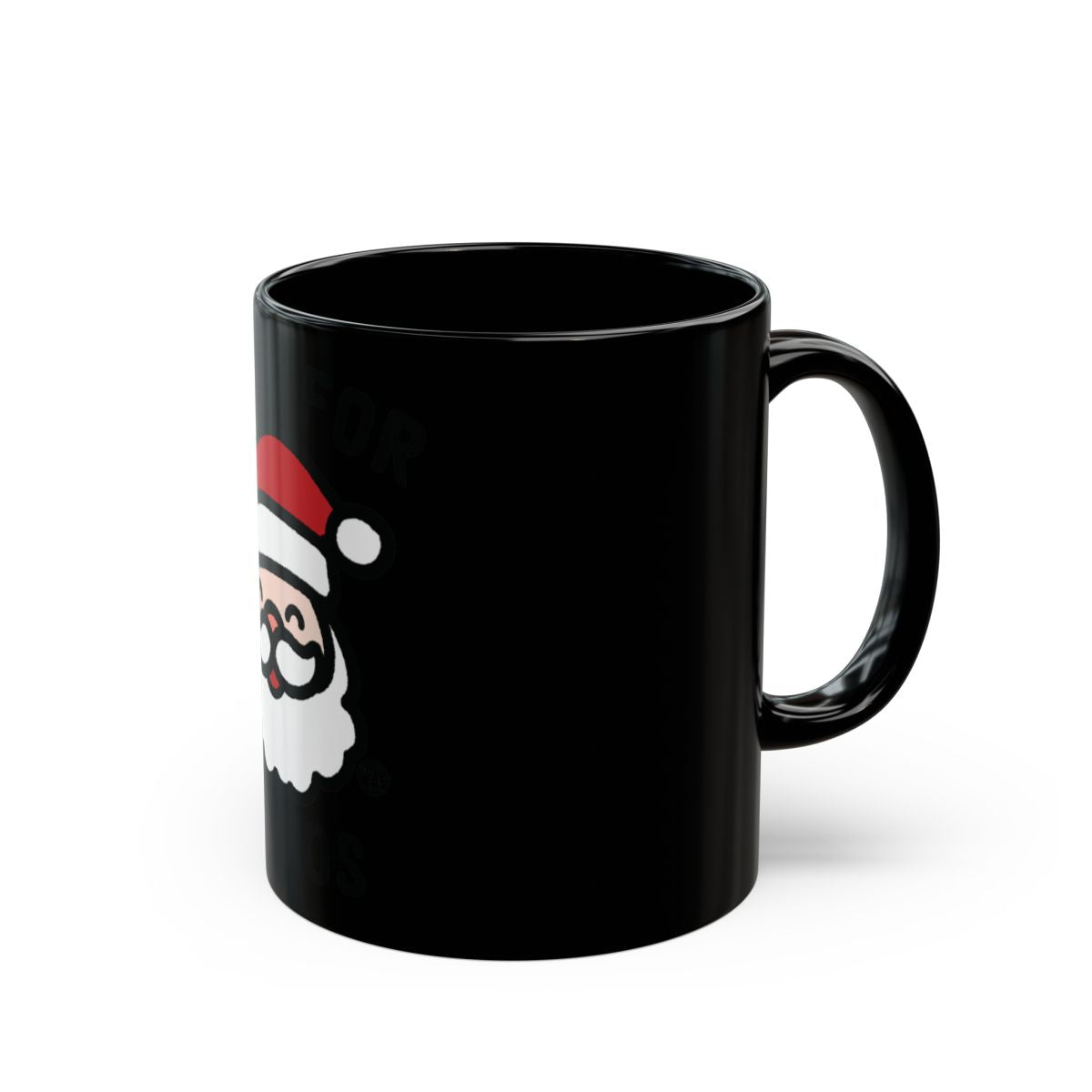 Christmas Themed Black Mug Featuring Santa Claus Design