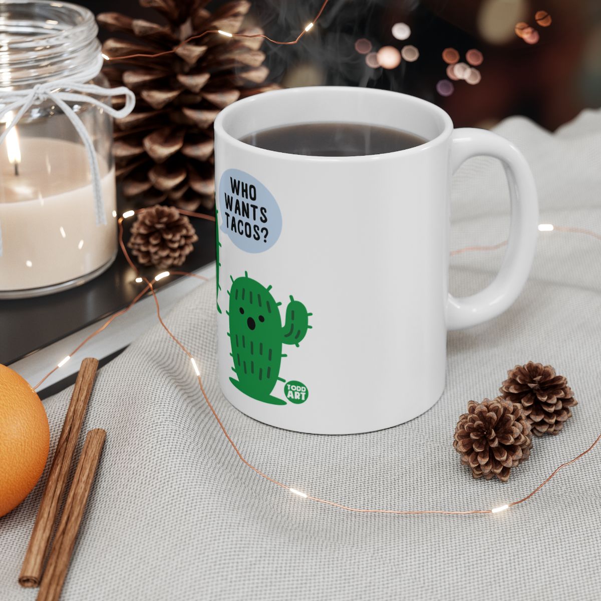 Who Wants Tacos Funny Holiday Cactus Mug for Coffee