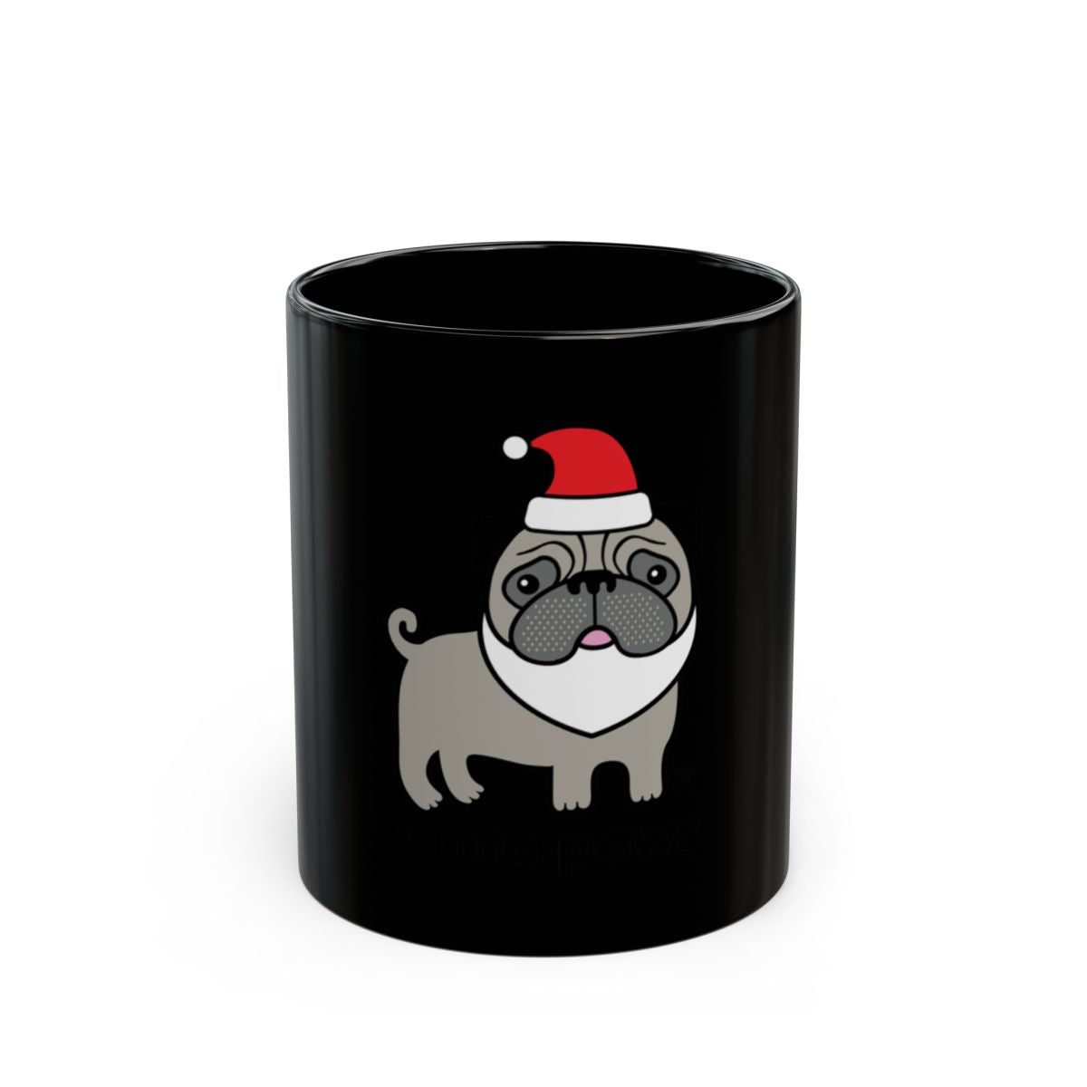 Cute Pug with Santa Hat Black Coffee Mug