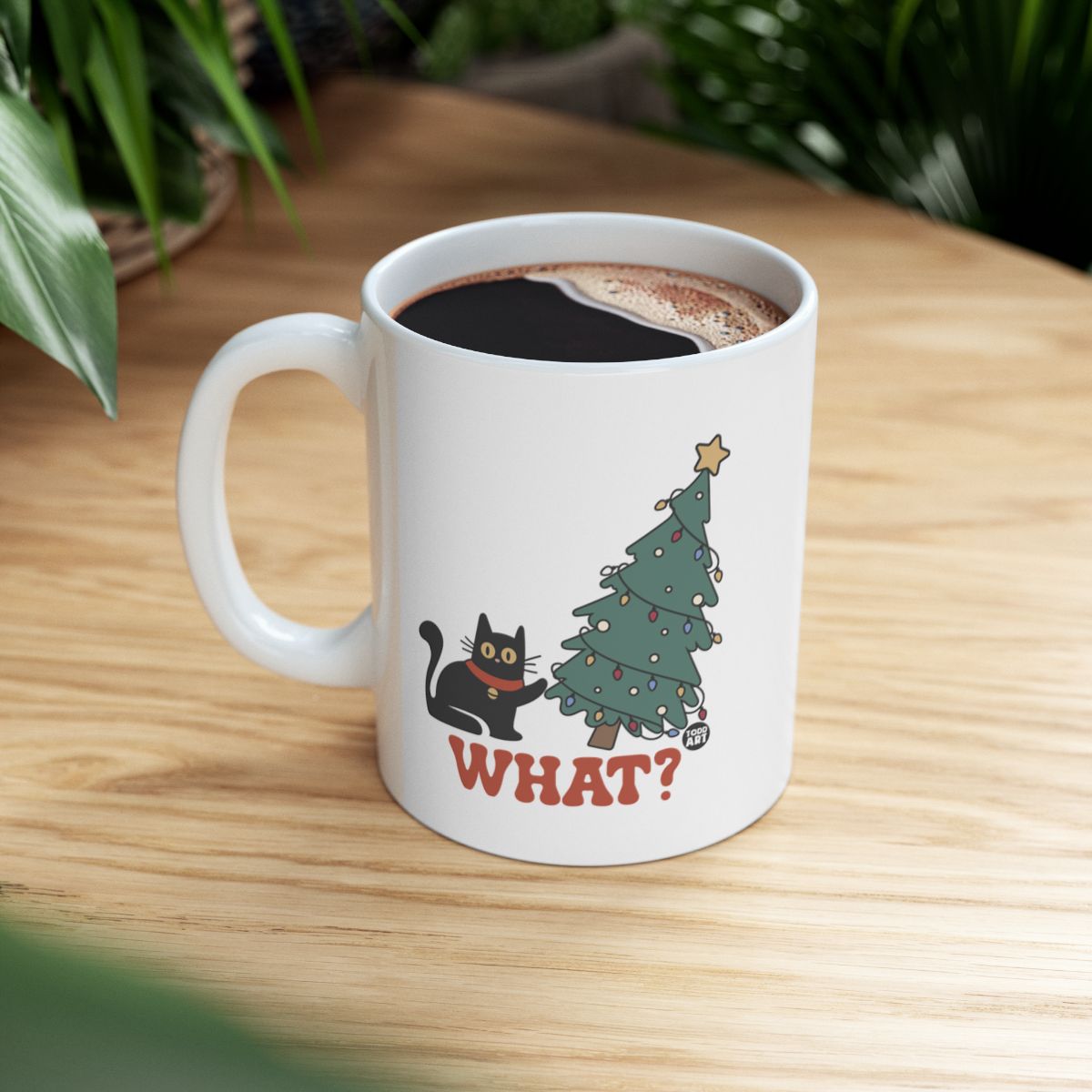 Cat with Christmas Tree WHAT coffee mug