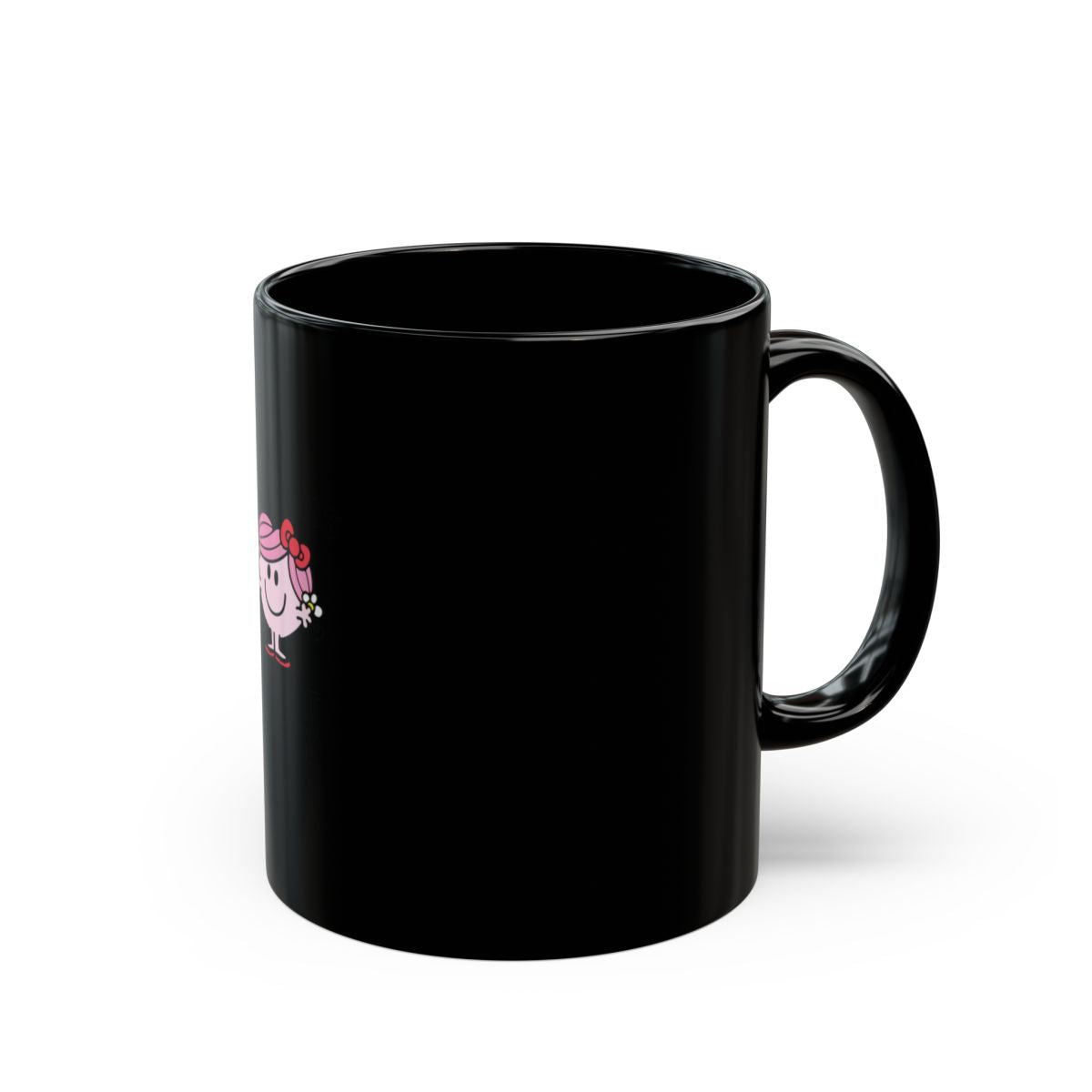 Cute Black Mug with Pink Smiling Character Print