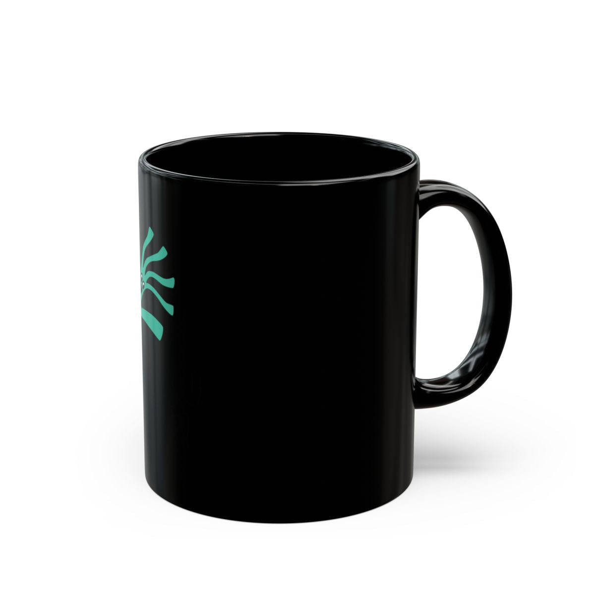 Unique Black Mug with Aqua Abstract Design