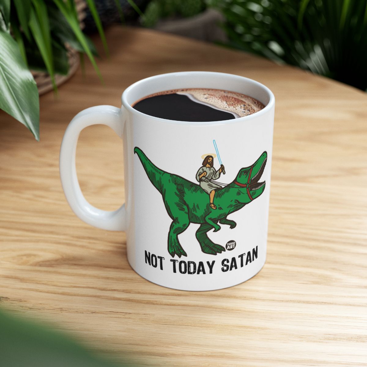 Not Today Satan Dinosaur Rider Coffee Mug Product