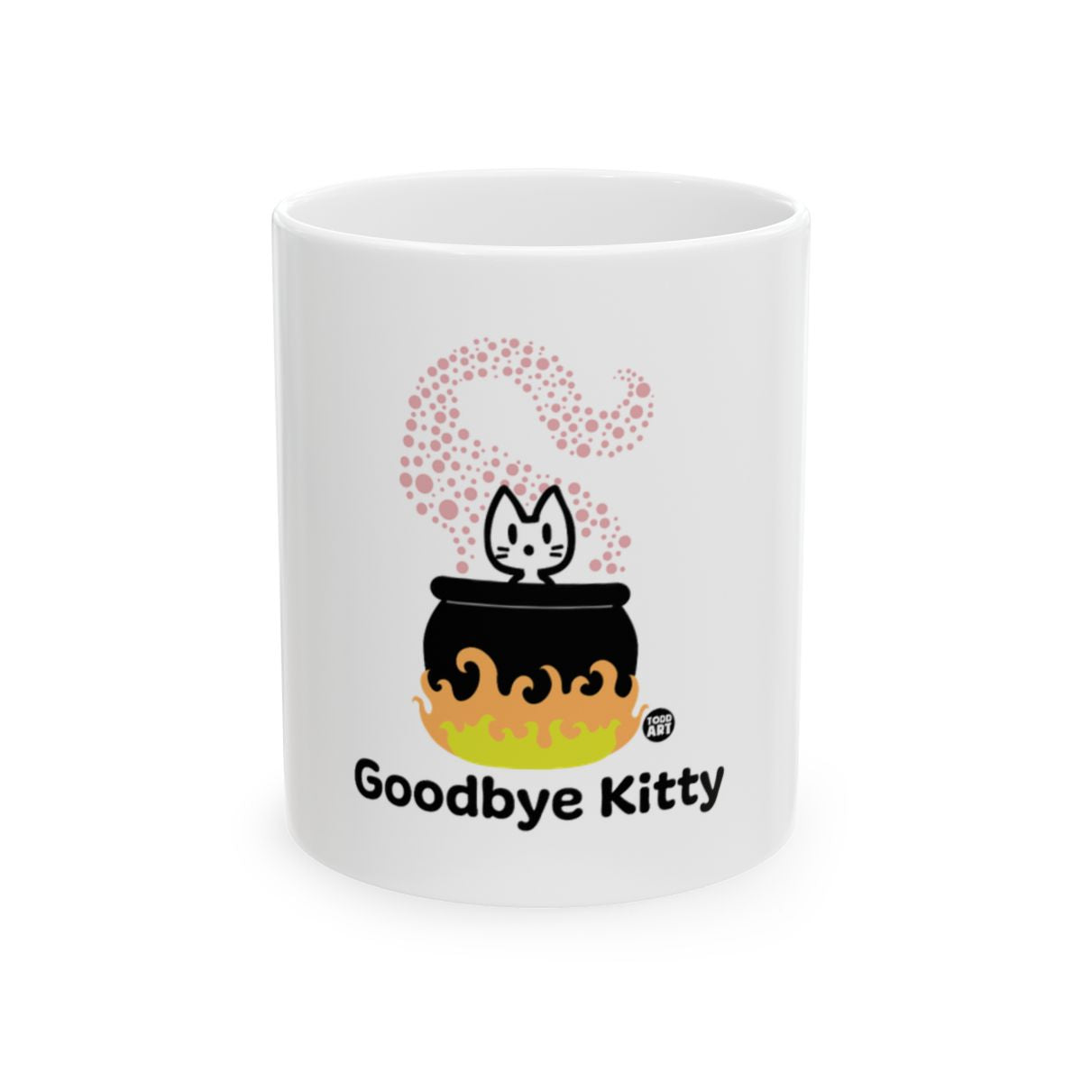 Goodbye Kitty Mug with Cute Cat and Cauldron Design