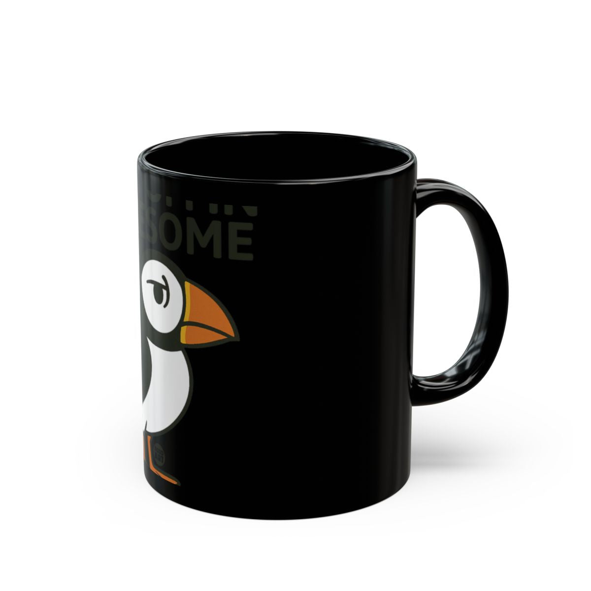 Cute Puffin Design Black Ceramic Mug