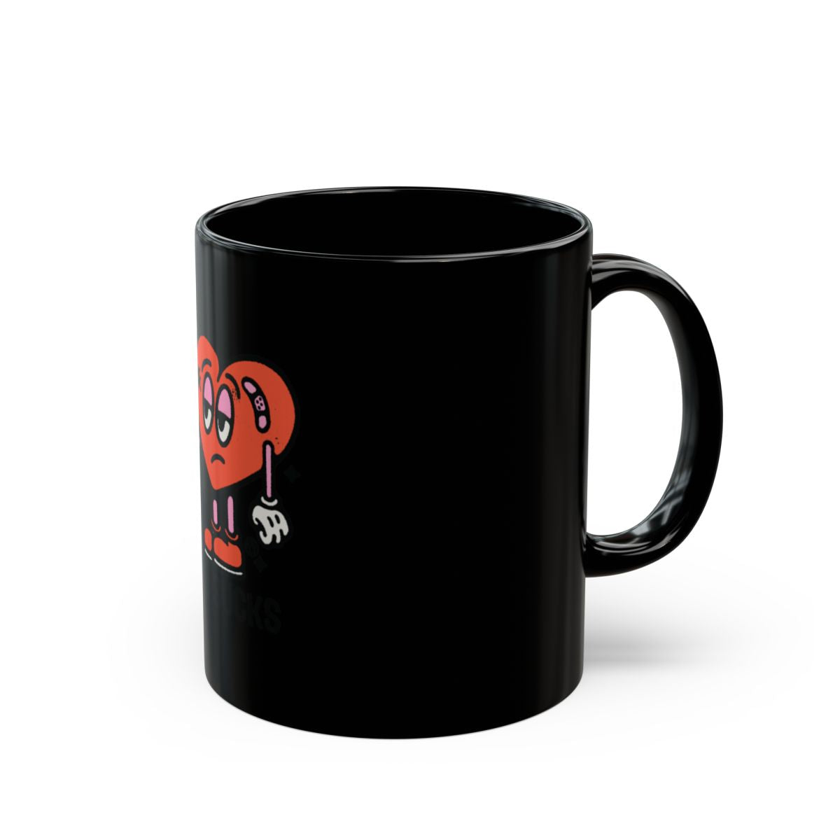 Heart Character Black Ceramic Coffee Mug