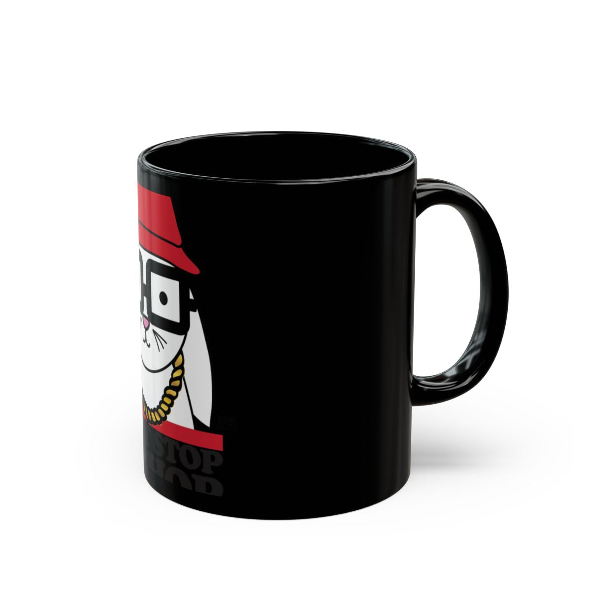 Cool Black Mug with Hipster Dressed Cat Design