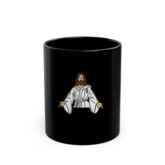 Jesus Illustration on Black Ceramic Mug