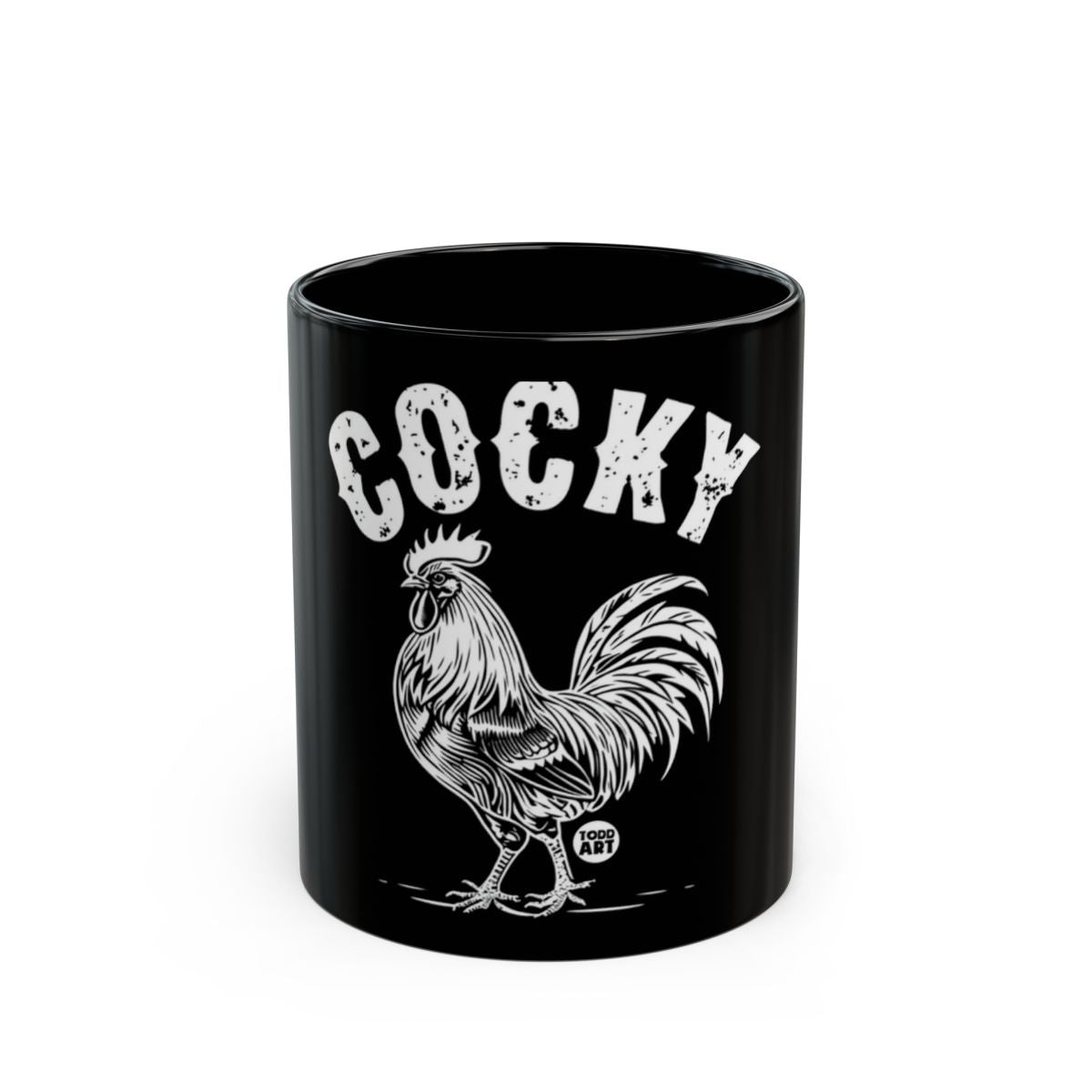 Cocky Rooster Artwork Coffee Mug Black Design