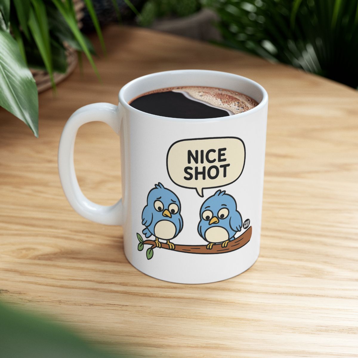 Nice Shot Cartoon Blue Birds White Ceramic Coffee Mug