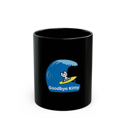 Goodbye Kitty Surfing Wave Black Mug