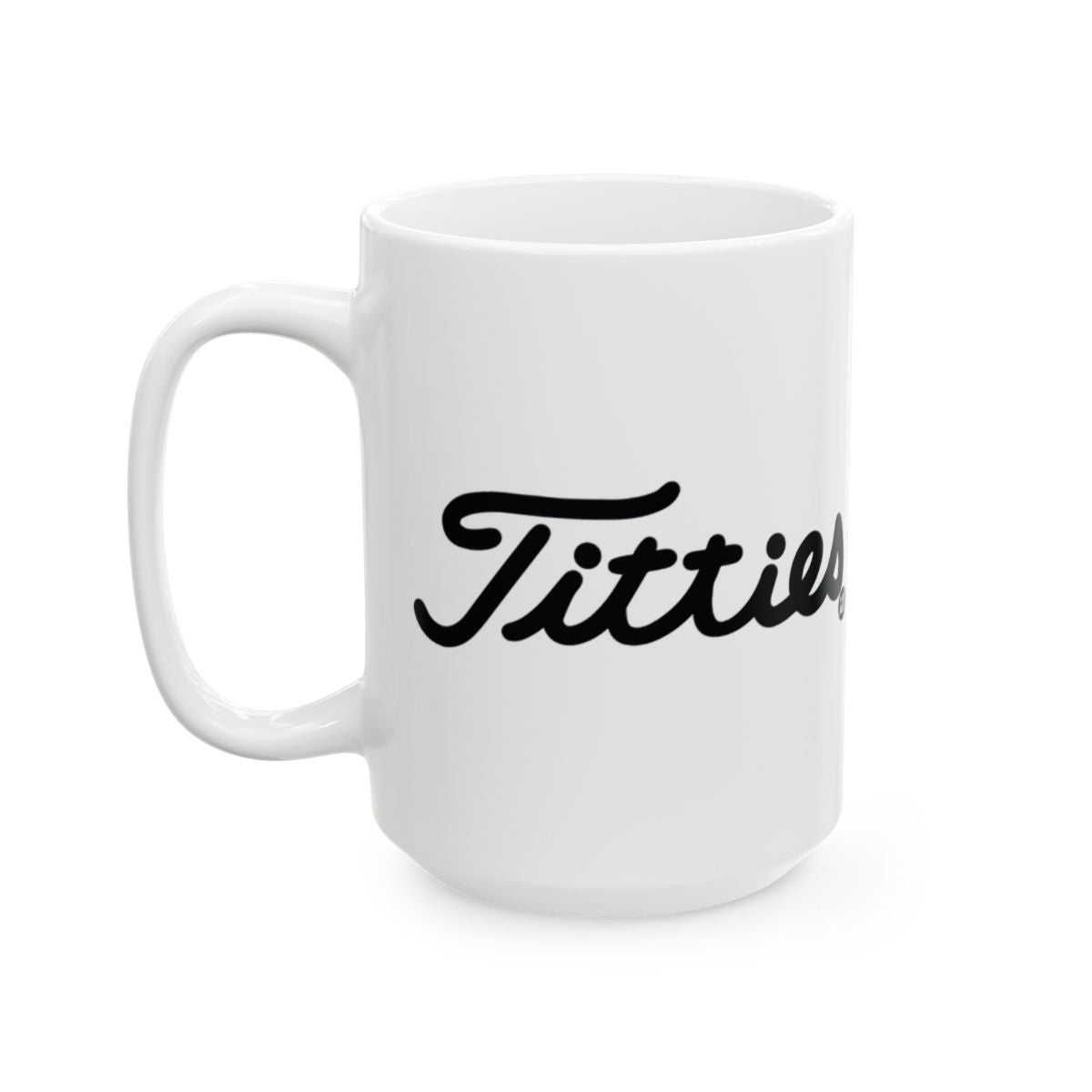 Fun White Coffee Mug with Bold Black Script Text