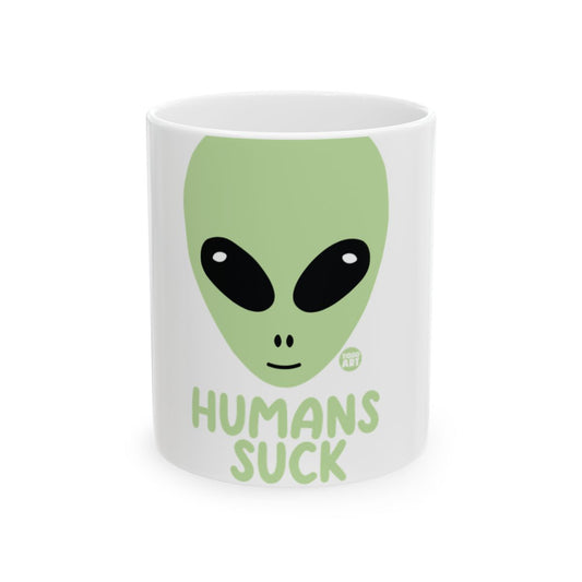 Alien Head Design Humans Suck Funny Coffee Mug