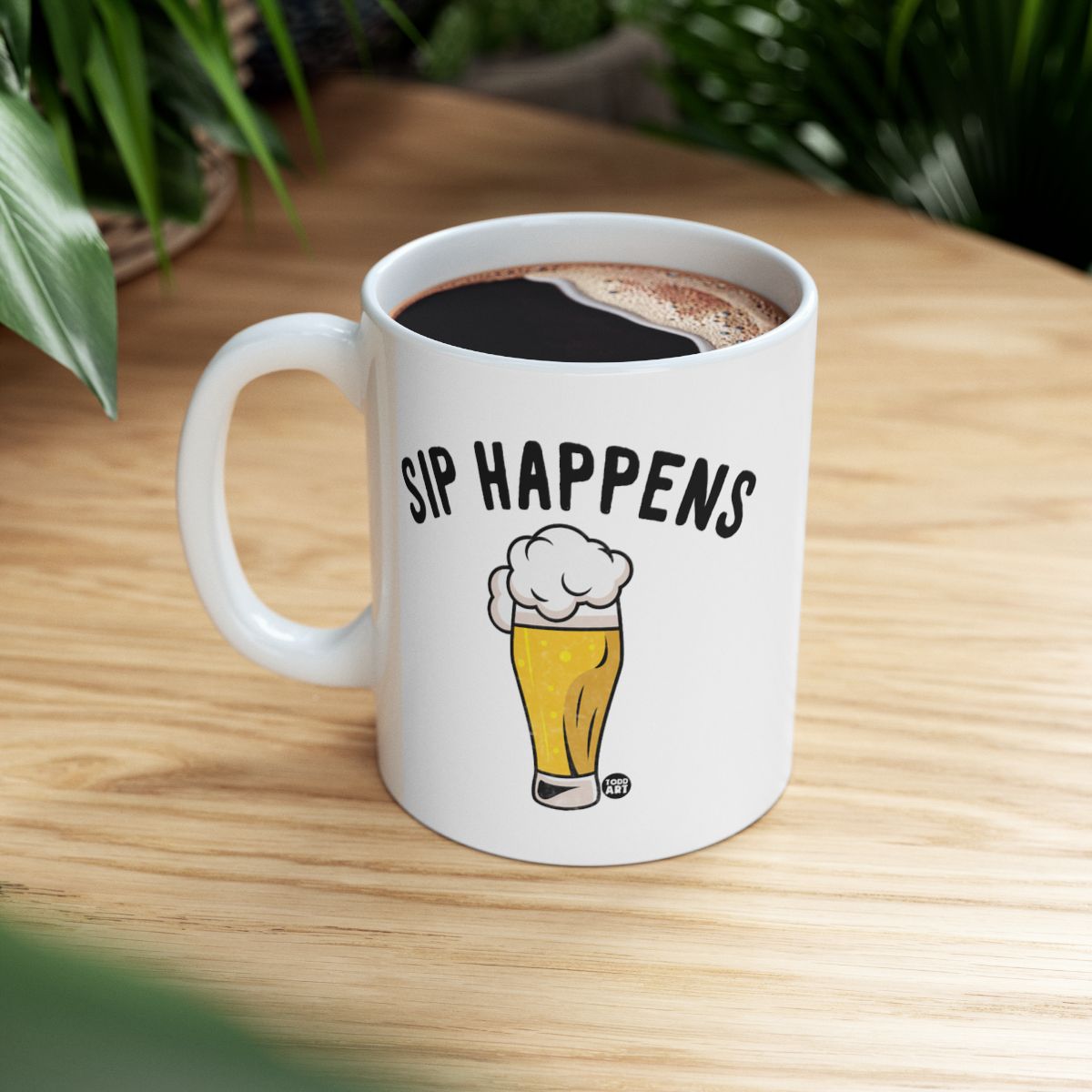 Sip Happens White Mug with Beer Illustration