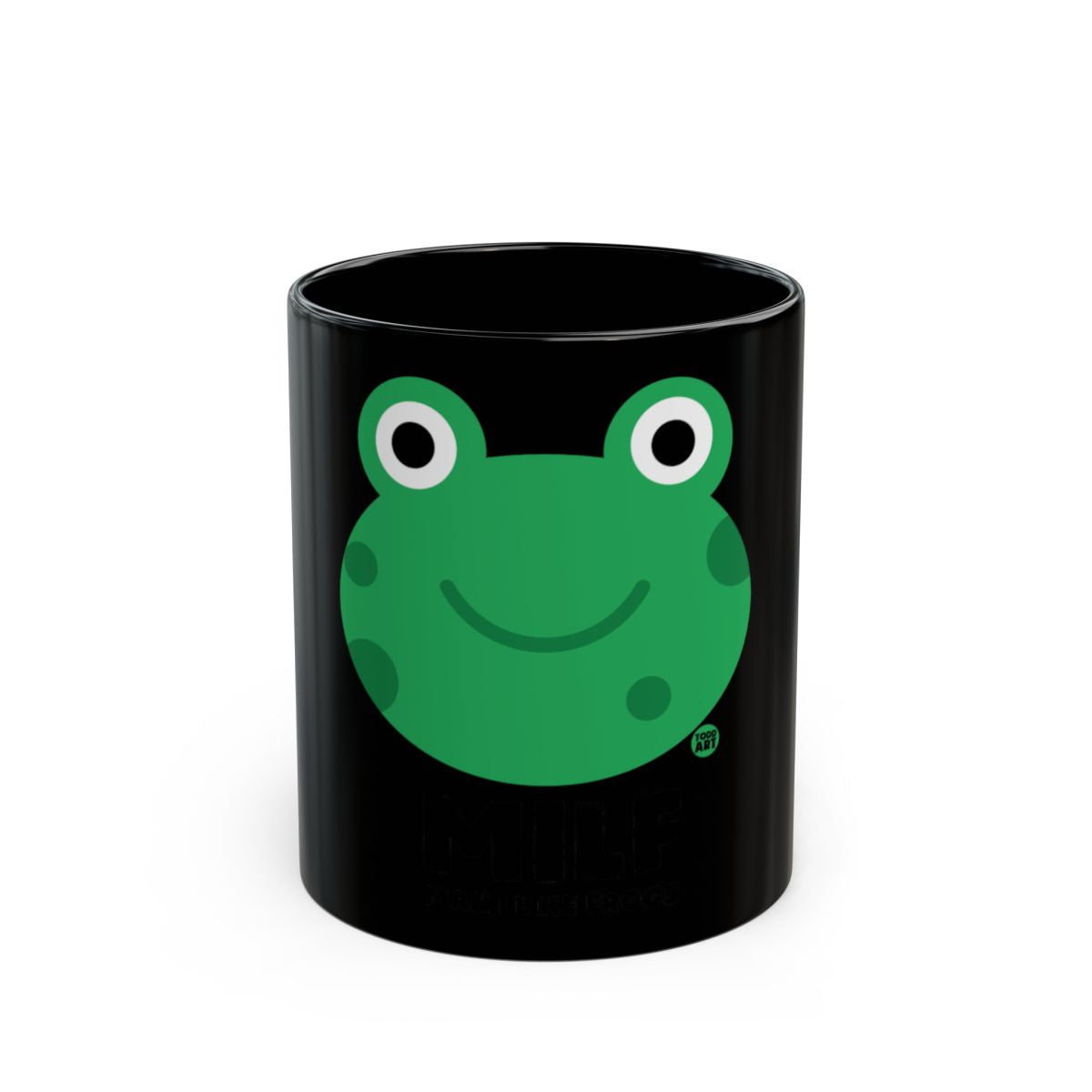 Cute Smiling Frog Design on Black Coffee Mug