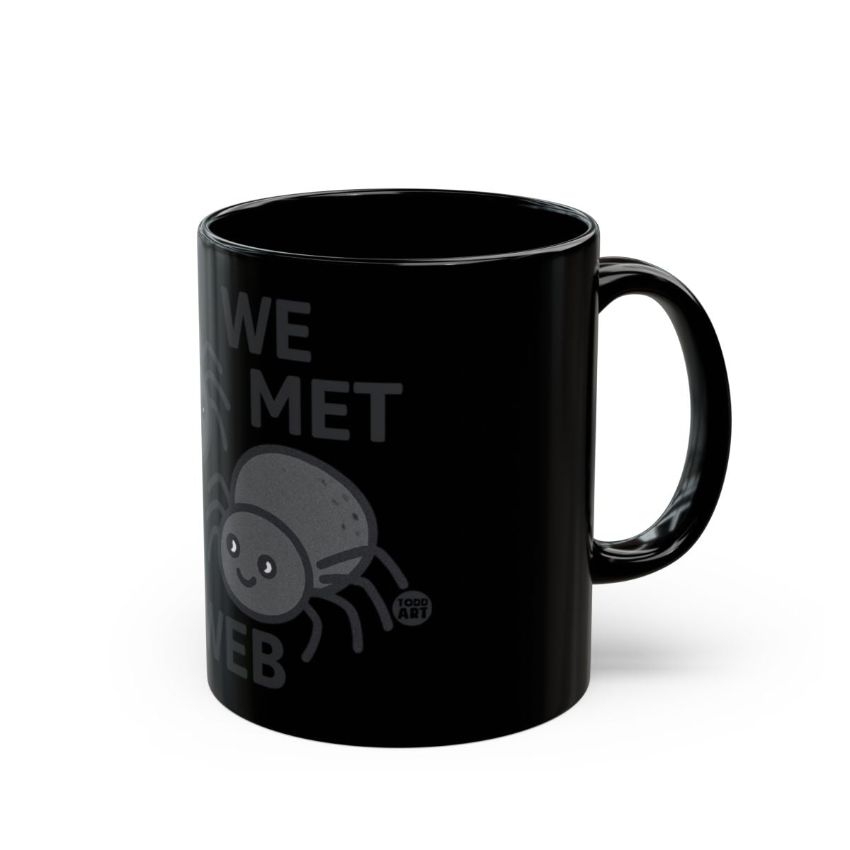 We Met On The Web Black Spider-Themed Mug