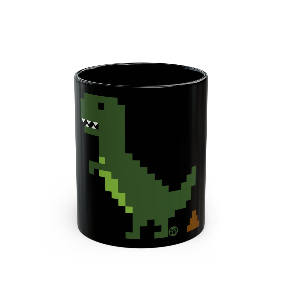 Pixelated Green Dinosaur Black Mug for Coffee Tea